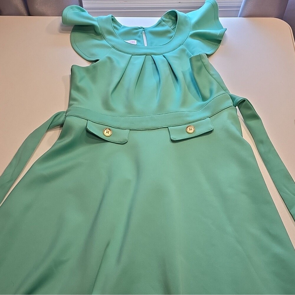 Bonnie Jean Girls 14 Green Fit & Flare Knee Dress Belted Zip Button